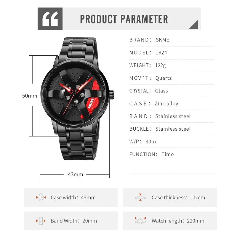 GYRO WHYL - The Alloy Wheel Watch With Rotating Alloy Wheel and Stainless Steel Strap